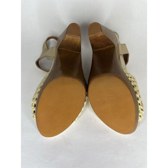 Earthies Beige Knit Leather Peep Ankle Strap Heel Sandals Women’s Sz 8B US/39EU - Picture 5 of 11